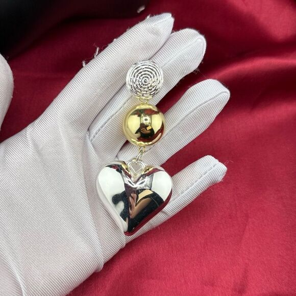 Gold & Silver Heart Statement Earrings – Bold & Elegant. Trendy! - Picture 12 of 14